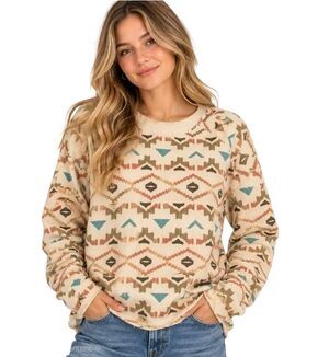 Billabong Women's Ivory Aztec Southwest Tribal Print Sweatshirt